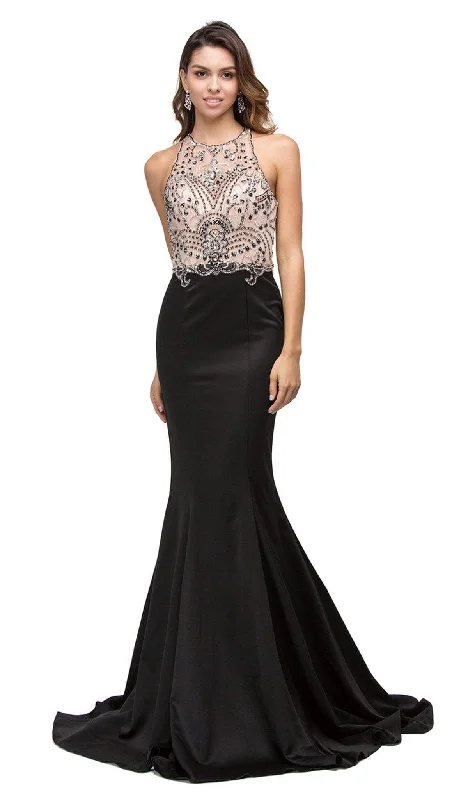 Dancing Queen - 9706 Teardrop Back Cutout Beaded Ornate Prom Dress