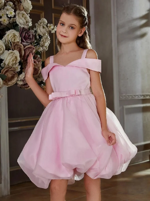 Tween Girls' Off Shoulder Bow Hem Satin Cami Dress