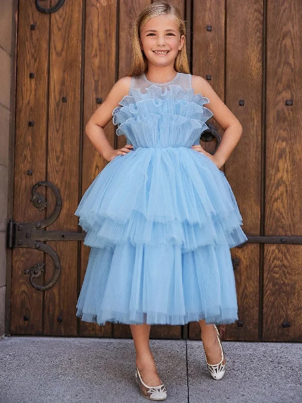 Tween Girls' Ruffle Trim Tiered Hem Cake Dress