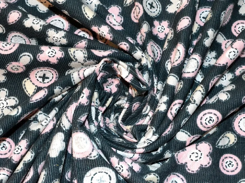 Black Floral Corduroy Fabric