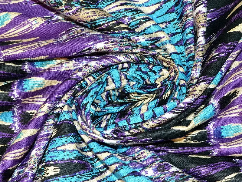 Blue Purple Ikat Print Rayon Fabric