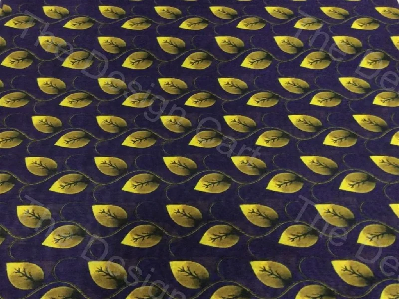 Blue Yellow Leaves Design Printed Polyester Fabric