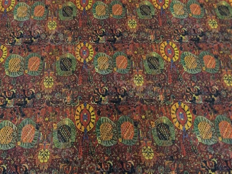 Brown Green Chakra Design Printed Polyester Fabric