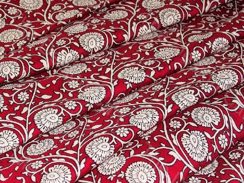 Maroon and White Moghul Print Pure Cotton Fabric