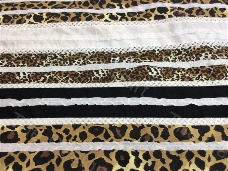 White Brown Leopard Print Design Pure Cotton Patchwork Fabric