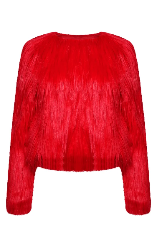 Faux Fur Jacket in Bright Red