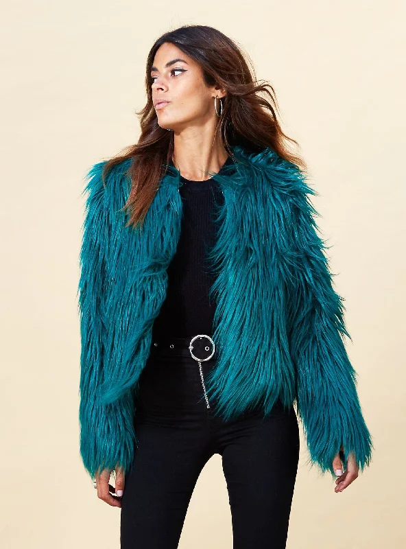 Faux Fur Jacket in Pine Green