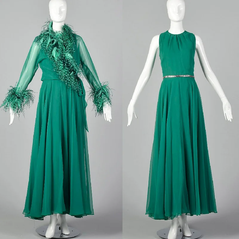 Medium Adele Simpson Elizabeth Arden 1970s Feather Gown and Jacket