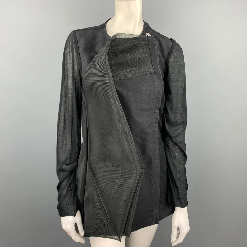 RICK OWENS WALRUS S/S 17 Size 6 Black Mixed Fabrics Silk Giacca Heron Jacket