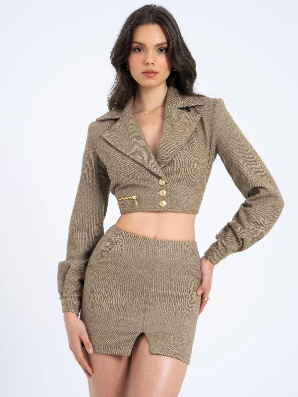 Bailee Vintage Cropped Twill Wool Blend Blazer Jacket