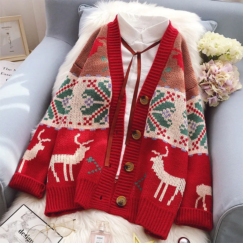 Christmas fawn knitted jacket yv46022