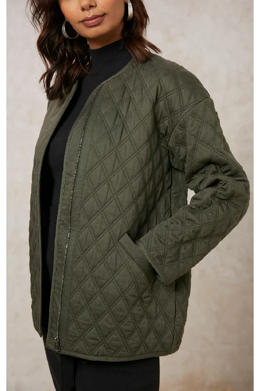 Hollie Quilted Jacket in Khaki M-XL