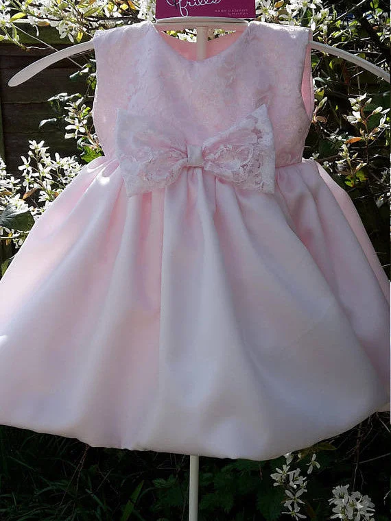 Flower Girl Dresses Lace Pink Knee-length Bowknot Satin JKF035