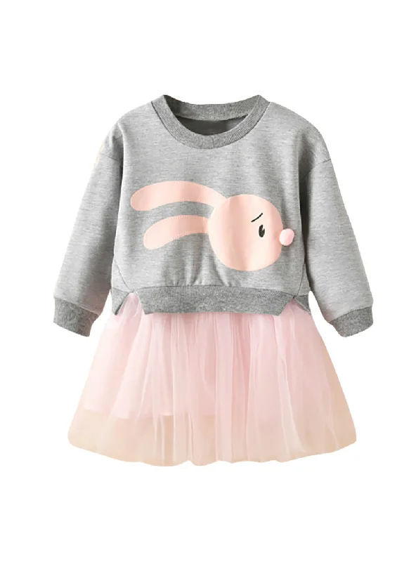 Baby Cartoon Bunny Patchwork Sweatshirt Tulle Dress