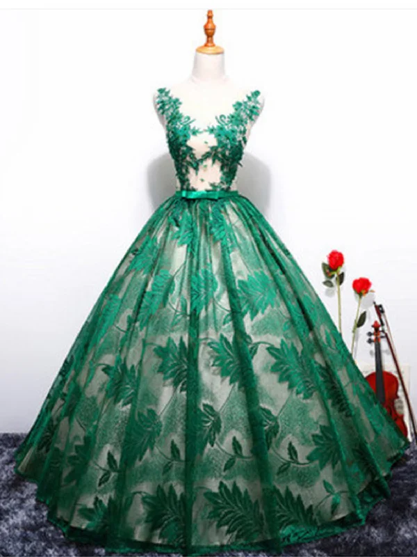 Ball Gown Prom Dresses Lace Floor-length Hunter Green Chic Long Prom Dress JKL1126