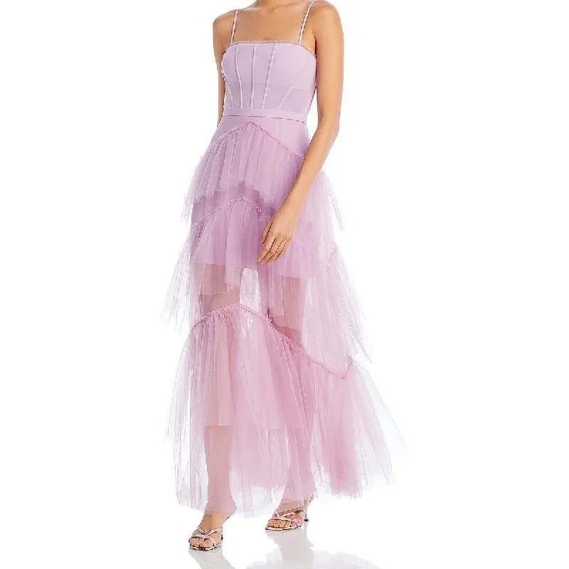 BCBG Max Azria Oly Women’s Tiered Ruffle Tulle Sleeveless Corset Evening Gown