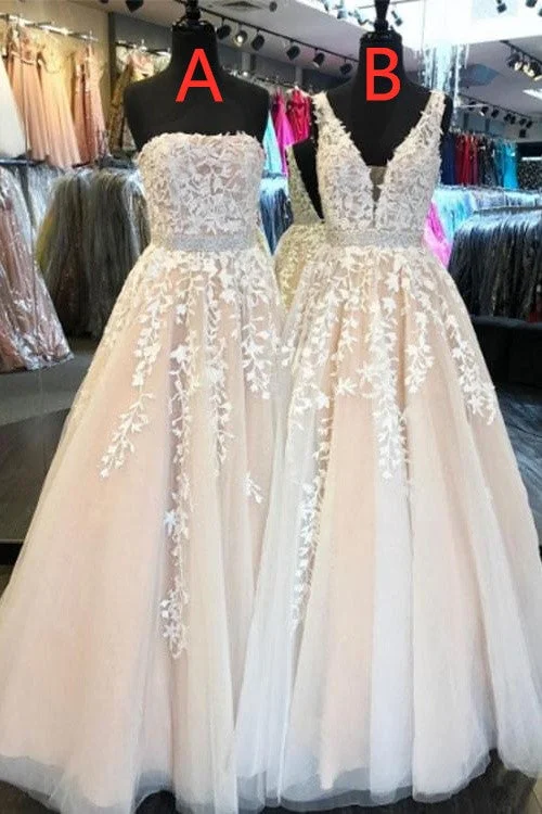 Best Selling Long A-line Tulle Prom Dresses With Lace Appliques Y0143