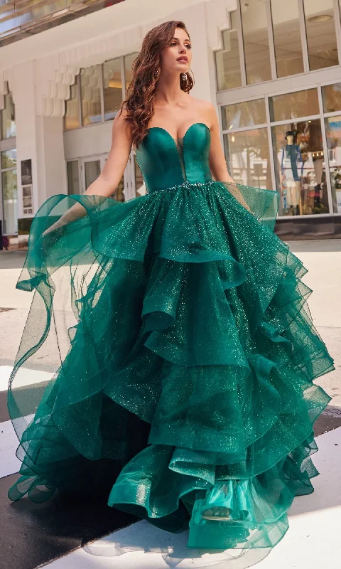 Colette Glitter-Tulle Layered Long Prom Ball Gown