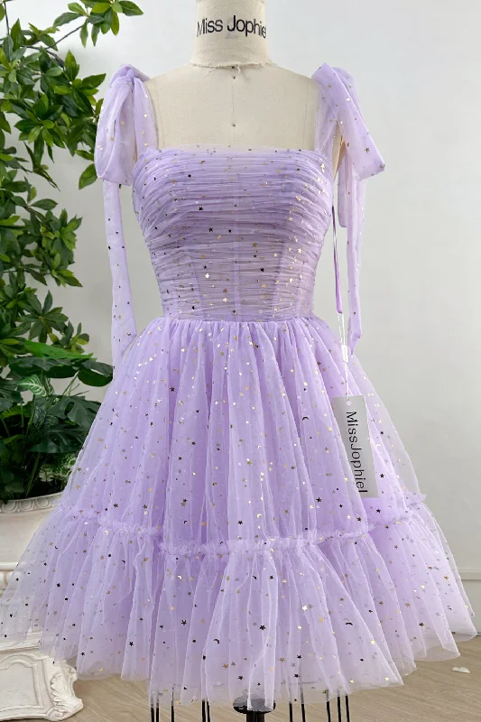 Corset Lavender Star Tulle Dress with Removable Tie Straps