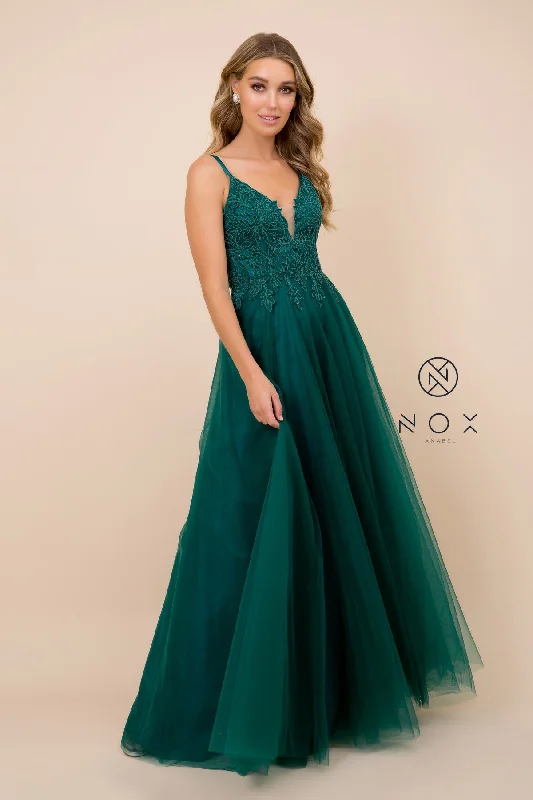 Embroidered Tulle A-Line Floor Length Net Gown by Nox Anabel -R357