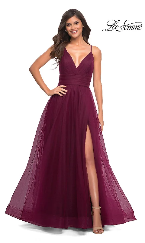 La Femme Long A-Line Tulle Ball Gown for Prom