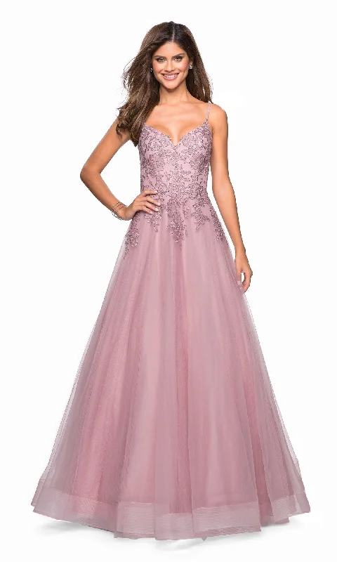 La Femme Cut-Out Embroidered Tulle Prom Dress 27569