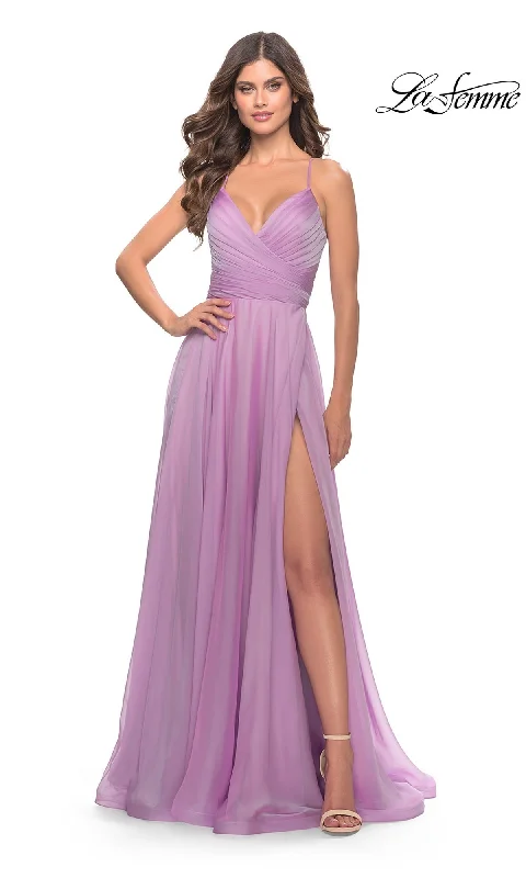 La Femme V-Neck Long Tulle Prom Ball Gown 30840