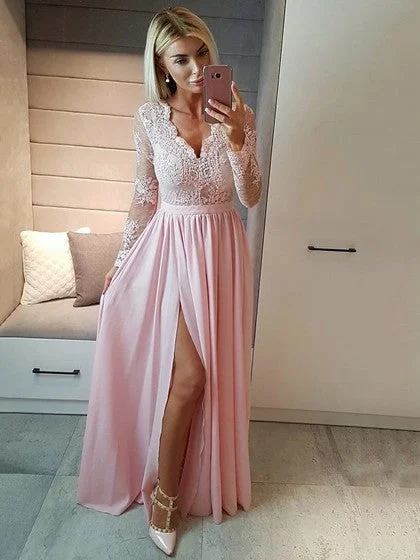 Long Sleeve Prom Dresses A-line Lace Prom Dress Long Evening Dress JKL1021