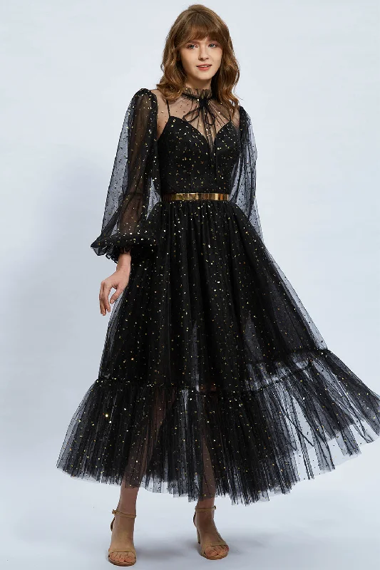 Long Sleeves Illusion Tulle High Neck Prom Dress