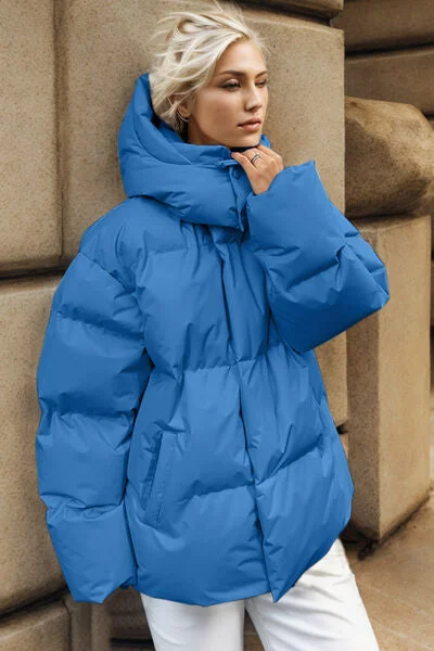 Blue Zone Planet |  Pocketed Zip Up Hooded Puffer Jacket