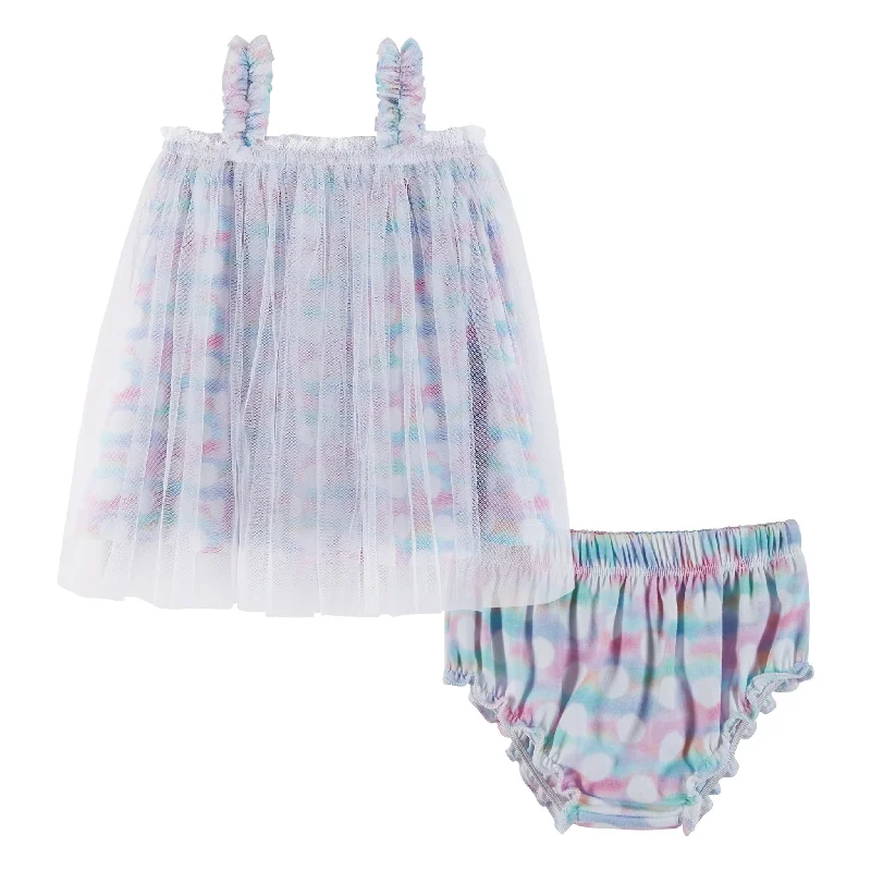 Baby Polka Dot Print Tulle Sundress & Bloomer Set | Multi/White