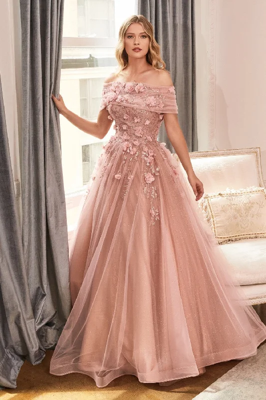 Strapless Glitter Layered Tulle Ball Gown By Cinderella Divine -CD955