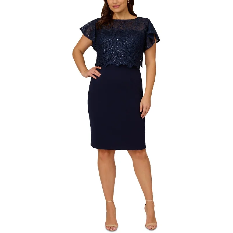 Adrianna Papell Womens Plus Sequined Short Sheath Dress