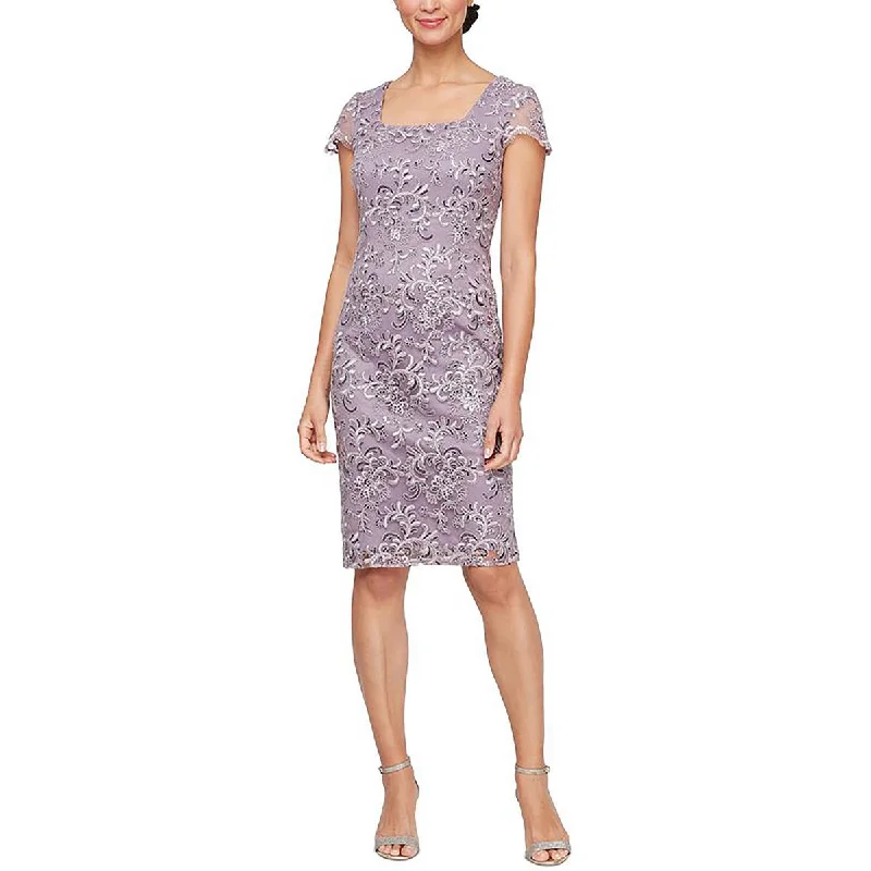 Alex Evenings Womens Sequined Knee Length Sheath Dress