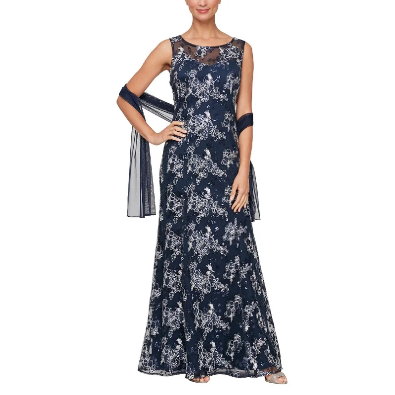 Alex Evenings Womens Sequined Sleeveless Evening Dress