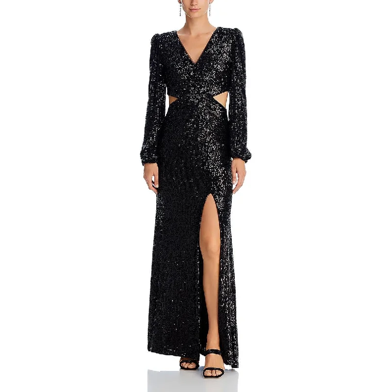 Aqua Womens Mesh Sequined Evening Dress