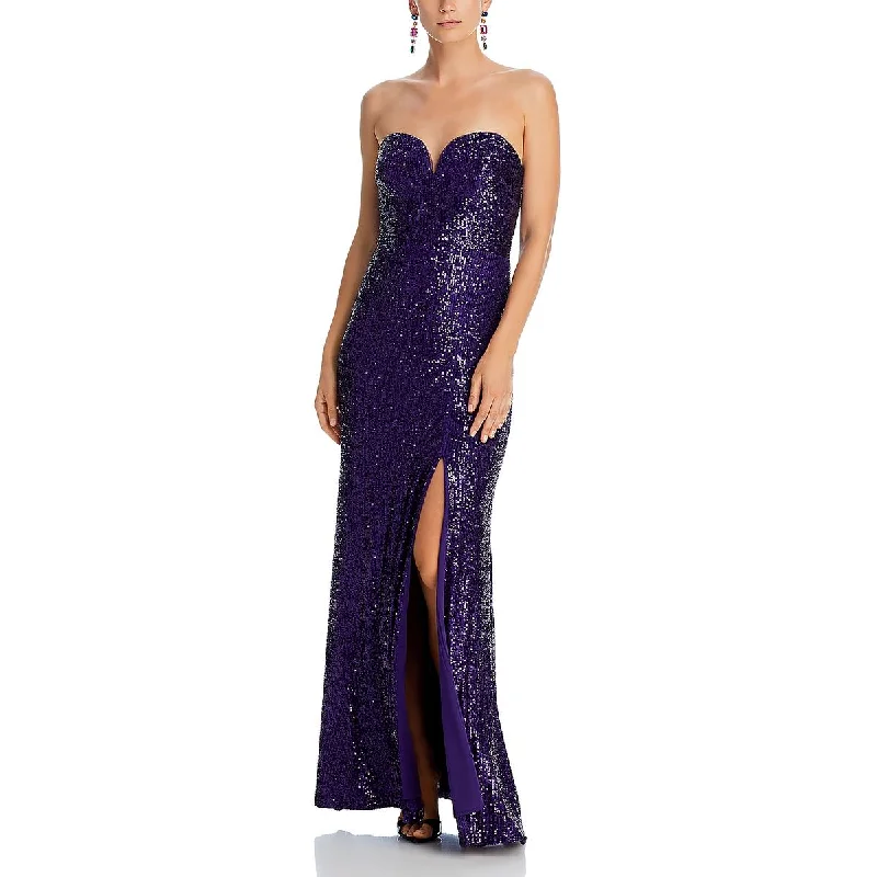 Aqua Womens Sequined Strapless Evening Dress