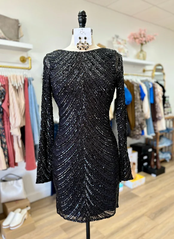 Black Long Sleeve Sequin Dress