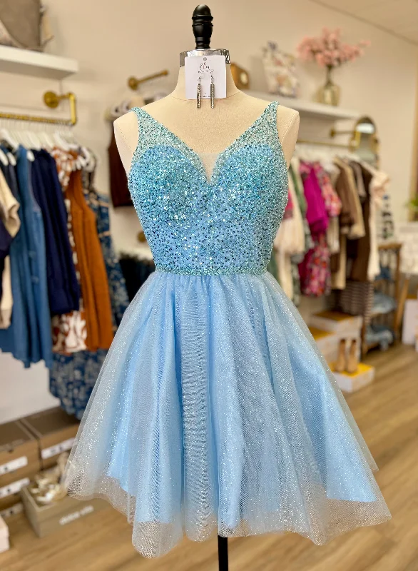 Blue Sequin A-Line Dress