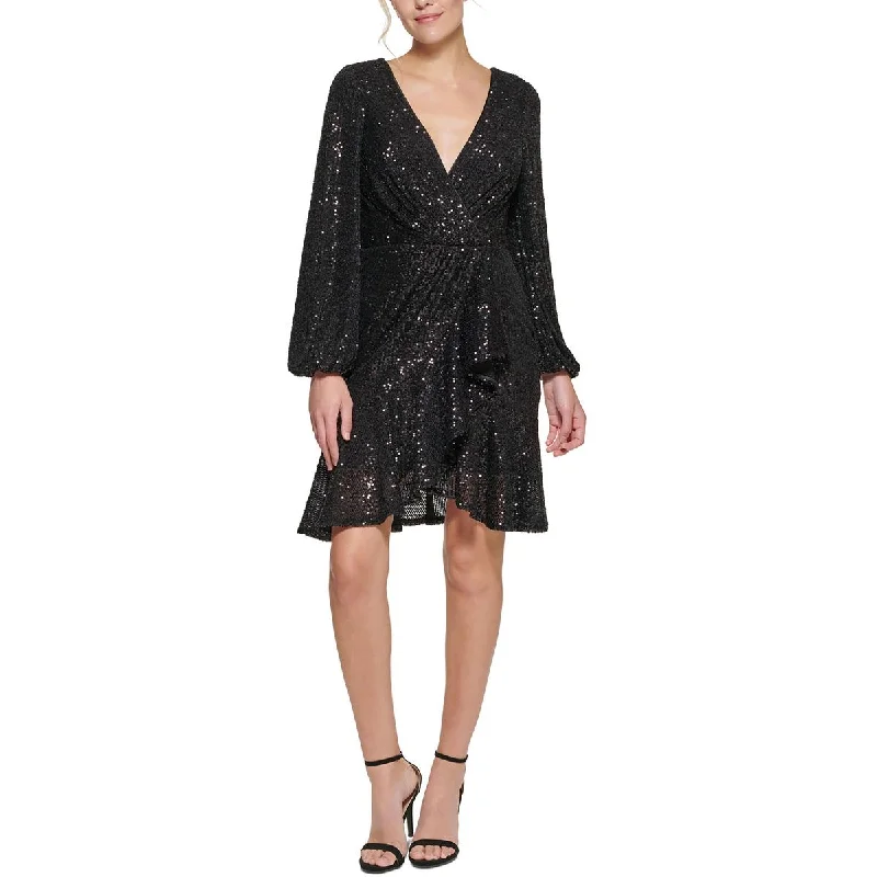 Eliza J Womens Mesh Sequined Fit & Flare Dress