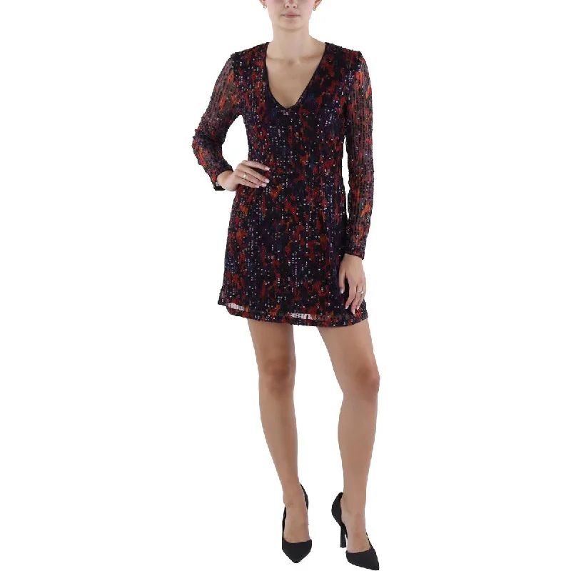 French Connection Womens Sequined Above Knee Shift Dress