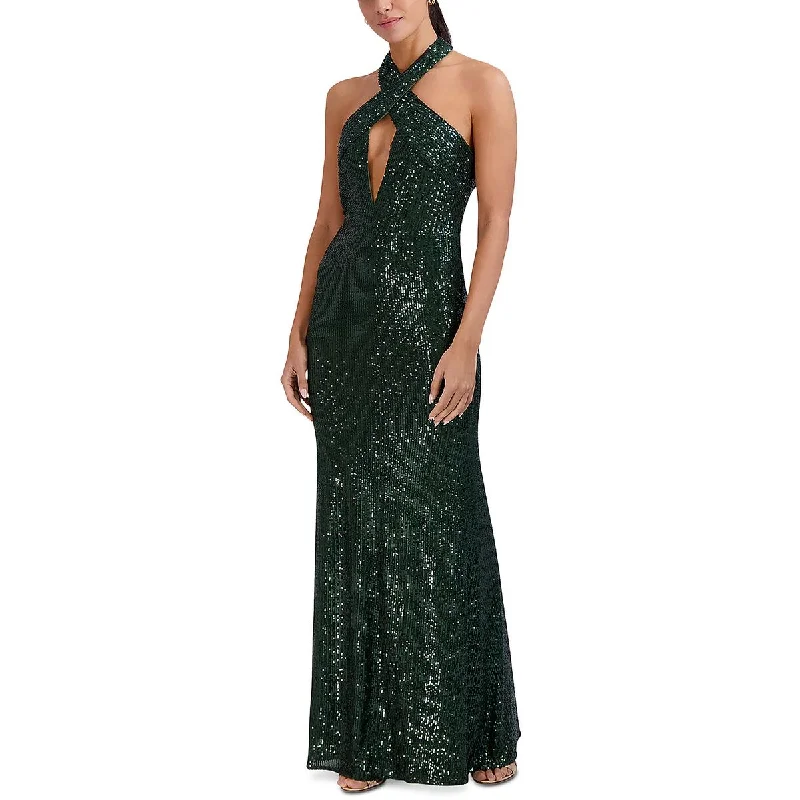 Laundry by Shelli Segal Womens Halter Sequined Evening Dress