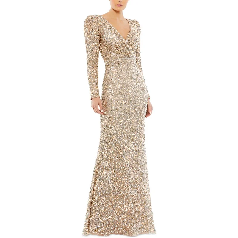 Mac Duggal Womens Sequined Long Evening Dress