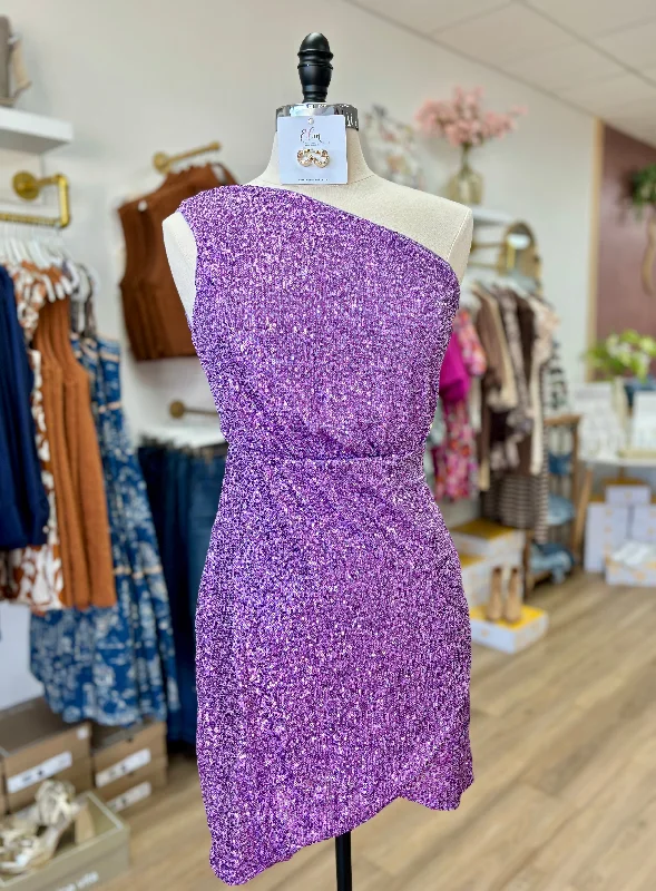 Purple Sequin One Shoulder Dress