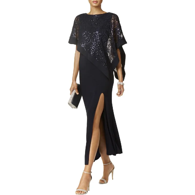 R&M Richards Womens Asymmetric Sequined Evening Dress