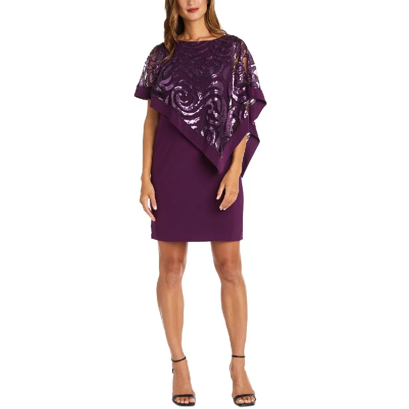 R&M Richards Womens Sequined Lace Shift Dress