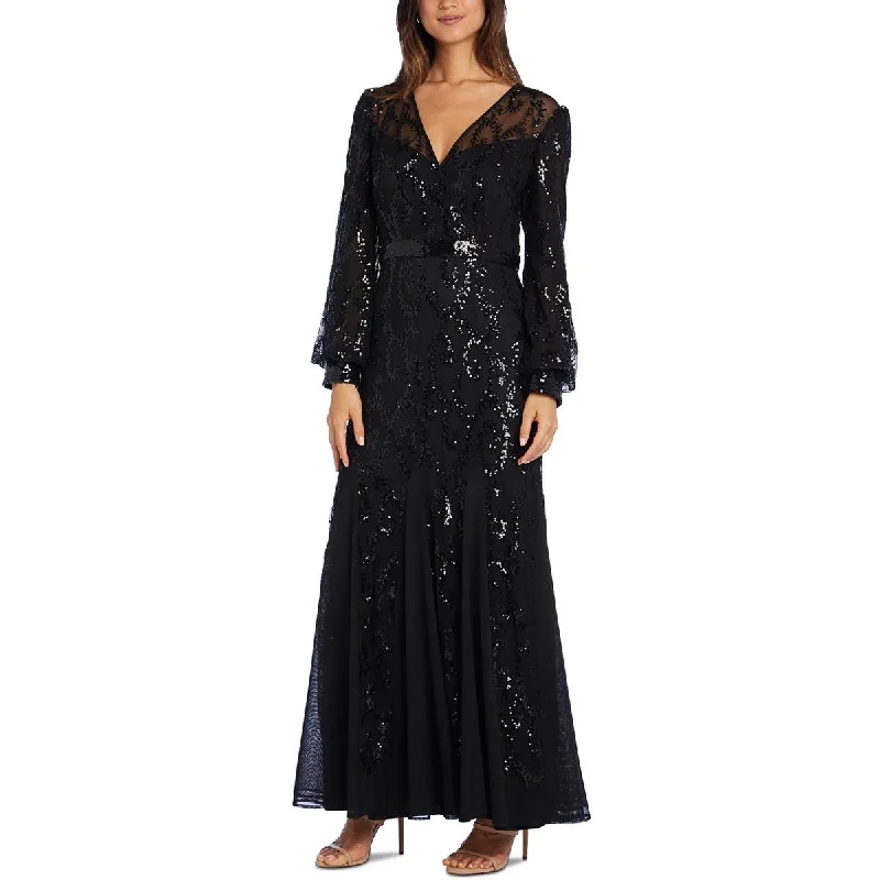 R&M Richards Womens Sequined Long Evening Dress