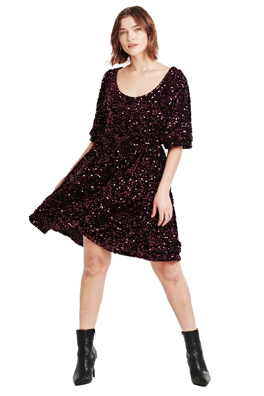 WENDY PLEATED DRESS RAISIN SEQUIN