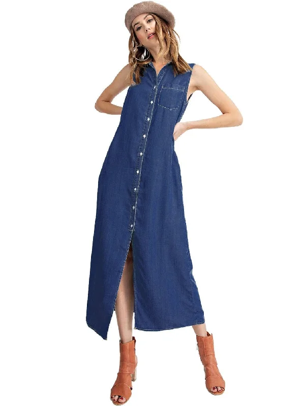 Classic Button-Down Collar Denim Shirt Dress by Anna-Kaci