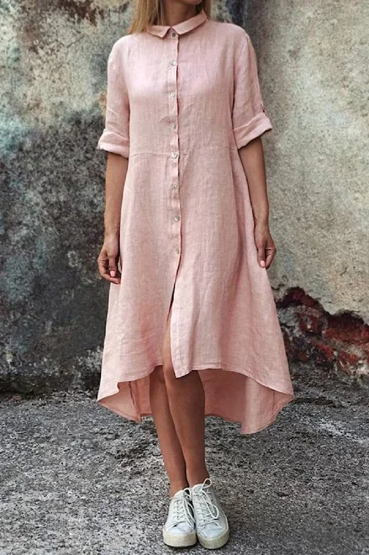 Cotton Linen Irregular Shirt Dress